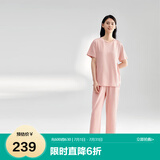 全棉时代睡衣女短袖长裤情侣家居服套装针织平纹 烟粉色XXL