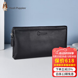 暇步士（Hush Puppies）手拿包男真皮手抓包头层纯牛皮手包男士夹包大容量钱包信封包男包 黑色纯色