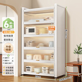 帅仕（shuaishi）厨房用具置物架落地多层餐边柜收纳碗柜家用橱柜微波炉烤箱储物柜 【升级特厚】白6层80长42深