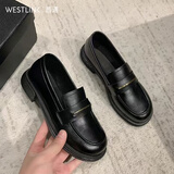 西遇乐福鞋女2026新款春夏简约法式一脚蹬小皮鞋通勤黑色单鞋 黑色 39
