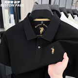 优斯顿·保罗 EUSTON PAUL正品夏季新款100%纯棉男士短袖T恤高档翻领刺绣中青年百搭POLO衫 黑色 XL