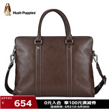 暇步士（Hush Puppies）公文包单肩斜跨手提包真皮手拿包男士商务包电脑包送礼物棕色