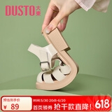 大东时尚包头凉鞋女夏季新款简约中跟粗跟魔术贴圆头女鞋0661 米色 38