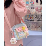 睿昂可爱学生出游包包女夏日多巴胺高颜值少女百搭斜挎小包轻便手机包 蓝色小号 带两枚星星+吱吱熊挂件