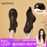 达芙妮（DAPHNE）小短靴女马丁靴英伦风厚底秋冬季2023新款秋季单靴百搭复古六孔 黑色【加绒】 39 标准码