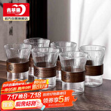 青苹果防烫玻璃杯子 新中式竖纹家用耐高温泡茶杯喝水杯客厅待客 6只装