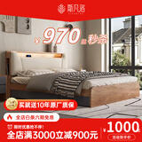 斯凡洛床现代简约1.2m单人床北欧小户型带灯高箱储物床家用榻榻米收纳床 B款床【胡桃色】 1.2*1.9米