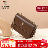 啄木鸟（TUCANO）包包女款2025年牛皮时尚单肩斜挎包女链条包实用生日生日礼物 深棕金鹿PU【实用生日礼物送女友】