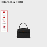 CHARLES&KEITH金属扣带凯莉包婚包手提单肩包包女包生日520礼物CK2-50270880 Black黑色 S