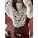 京多梦美式复古印花t恤女2025新款秋季纯棉宽松百搭圆领长袖打底衫上衣 白色 L 白色（100-115斤）