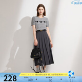 三彩2025春季新款复古高腰长款伞裙百褶裙半身裙A字裙小个子M 深邃灰 XL 170/76A