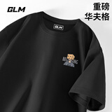 GLM华夫格短袖男款夏季宽松大码重磅白色五分袖简约百搭圆领男士t恤