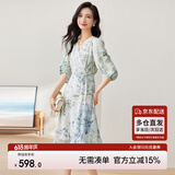 尚都比拉[100%桑蚕丝]夏季短袖真丝连衣裙女V领高级感气质印花裙 花色 XL
