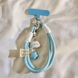 优米帕ins无语云朵星星手机挂绳腕带短款相机挂链挂件钥匙扣通用手绳 蓝白手绳+英文笑脸+白色云朵星星+T蓝色 【线绳材料加固】