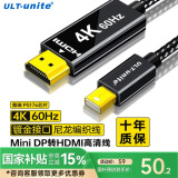 ULT-unite优籁特主动式MiniDP转HDMI转换器线2.0版4K60Hz高清迷你dp雷电接口微软苹果笔记本接电视投影仪2米