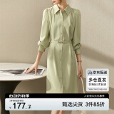 尚都比拉2024春秋气质女神范长袖衬衫连衣裙中长款显瘦裙子 浅绿色 XL 