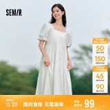 森马连衣裙女温柔系木耳边方领夏季泡泡袖娃娃裙甜美107424114030