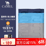 骆驼户外露营保暖便携式双人睡袋室内旅行加厚睡袋 A9W3F5150蓝拼灰