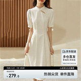 尚都比拉新中式气质连衣裙女夏季旗袍改良版中长款小个子A字裙 米白色 XL