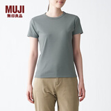 无印良品 MUJI 女式 双罗纹编织 圆领短袖T恤 BBA03A1S 烟熏绿色 XL