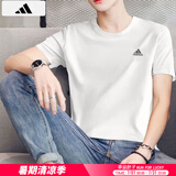 阿迪达斯 （adidas）短袖男装 2025夏季新款运动服跑步健身时尚休闲圆领纯棉透气T恤 米白色/纯棉透气/主推 L