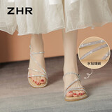 ZHR则则平底凉鞋女夏时尚细带百搭女鞋沙滩水钻罗马鞋女 BL231 银色 38