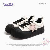 TTKJ2025新款原创胖星休闲女鞋增高厚底鞋软底小白鞋出游板鞋情人节 时尚黑 38