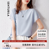 尚都比拉拼接短袖雪纺衫女显瘦遮肚子上衣夏季女装薄款休闲T恤 浅蓝色 XL