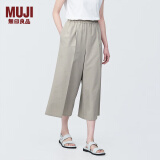 无印良品（MUJI）女式 易干弹力泡泡纱七分裤休闲裤阔腿裤裤子宽版裤女装BE1S9A4S 浅灰色 XL （165/74A）