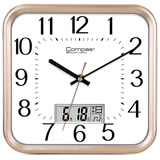 康巴丝（Compas） 挂钟 客厅家用大气方形石英钟办公日历时钟表挂墙卧室壁挂钟表 2548日历闪金(25*25cm)