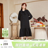 两三事长袖连衣裙秋冬女法式复古衬衫长裙黑色内搭裙子四目无他人 黑色-y M