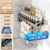 家佰利厨房置物架壁挂式调料架收纳架免打孔调味品置物架子厨房用具大全 黑色单层带杆30+4钩