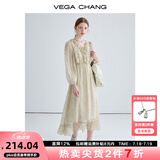 VEGA CHANG法式复古连衣裙女2025年新款夏季小众设计荷叶边印花海边度假裙子 印花（长款） L