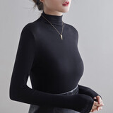 打底衫女秋冬新款外穿内搭薄款长袖上衣女半高领高级感打底衣 黑色【抗起球升级款】 均码【适合80-140斤】