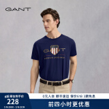 GANT/甘特【100%棉】男女情侣款学院风美式休闲圆领短袖重磅T恤 433夜蓝色 XL