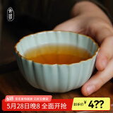青澹汝窑茶杯纯手工景德镇天青色陶瓷冰裂釉茶杯汝瓷品茗杯茶具菊瓣杯