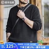 马登工装 美式复古针织亨利衫阿美咔叽竖条纹套头毛衣男春季 黑色 S