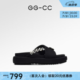 GG-CC【白鹿同款】夏季新款时尚带钻厚底拖鞋百搭凉拖人字拖女G24S0028 黑色拖鞋 37