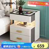 罗森（LUOSEN）智能床头柜简约现代小型卧室超窄岩板床头柜多功能无线充电 灰+白