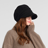卡蒙（Kenmont）加绒毛线帽子女秋冬季韩版后托堆堆帽百搭英伦针织帽2618 黑色2771（纯色款） 可调节57cm