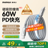 摩米士（MOMAX）磁吸数据线Type-C苹果16/15充电线双头PD60W快充车载适用iPhone16ProMax平板iPad华为 2米钛金色
