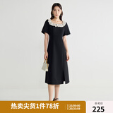 独束大码女装优雅蕾丝花边领小黑裙夏装赫本风高腰A字中长款裙子 赫本黑-长款 L (尺码：2)