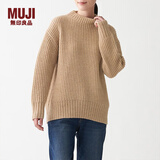 无印良品（MUJI）女式 含牦牛绒羊毛棱纹编织 高圆领宽版毛衣 长袖针织衫 米色 M -L （165/88A）