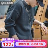 马登工装 美式复古重磅菠萝纹粗毛衣加厚实圆领落肩休闲针织衫男 亚特蓝 M