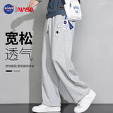 NASA GISS官方潮牌休闲裤男平脚裤松紧运动卫宽松长裤子男 灰色直筒 M