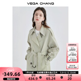 VEGA CHANG风衣外套女2025年春秋新款中长款高级感纯色大衣 豆沙绿 XS