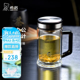 希诺抗菌双层玻璃杯男家用商务办公水杯带手柄泡茶杯子XN-9005K 420mL