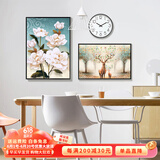 瑞尚 餐厅装饰画北欧客厅挂钟组合画装饰画沙发背景墙画茶餐厅挂画 创意组合-Z045 左50*70右60*40晶瓷面+挂钟