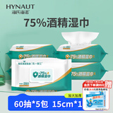 海氏海诺含75%酒精湿巾消毒棉片大号60抽*5包 一次性卫生清洁消毒湿巾