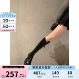 苏茵茵【蒋依依同款】女靴V口长筒靴粗跟高筒骑士靴加绒靴子女长靴冬季 黑色（单里） 37